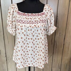 Sonmer Ecru Frida Blouse Smocked Ruffle Peasant Top